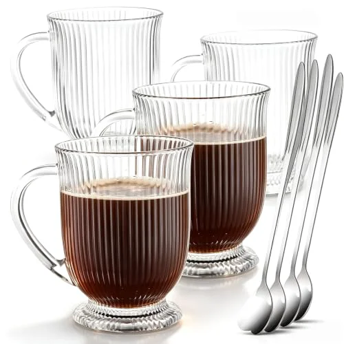 Fine Ribbed Glass Coffee Mugs Set of 4 4 Count Healthy