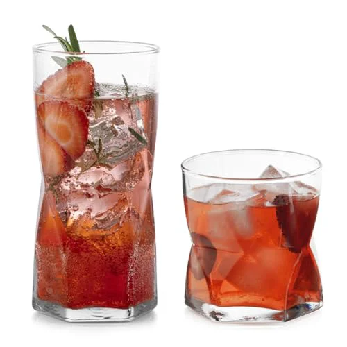Proven Rhombus Tumbler and Rocks Drinking Glasses Set of 16 16 Count Sophisticated