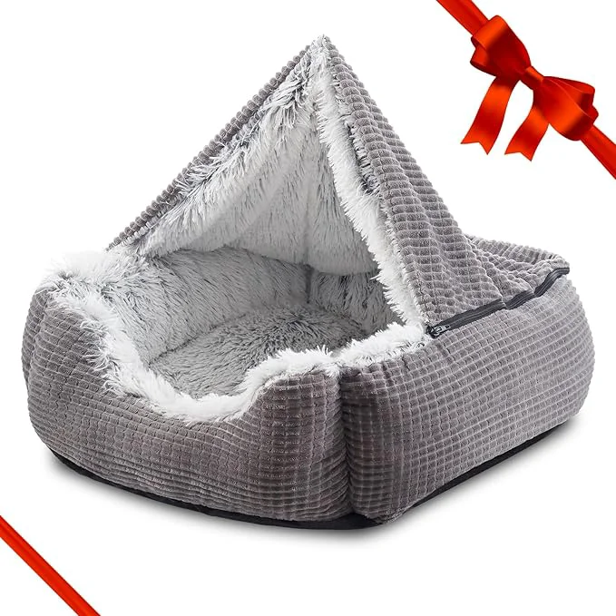 Sophisticated MIXJOY Dog Beds for Small Dogs Rectangle Cave Hooded Blanket Puppy Bed Luxury Orthopedic Cat Beds for Indoor Cats Warmth and Machine Washable 20 inches Grey About ThisOverview Original