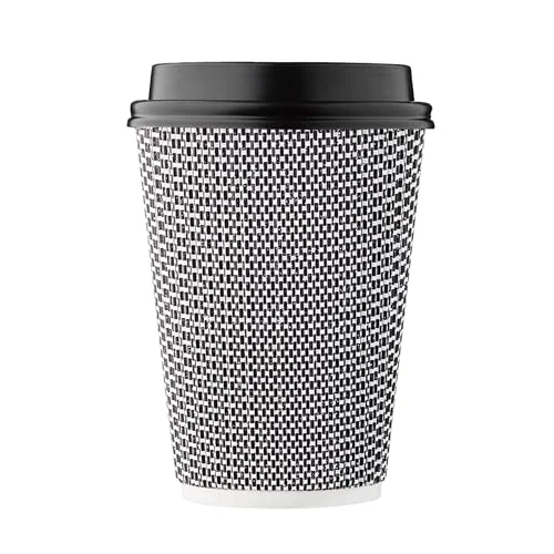 Flexible 12 oz Disposable Paper Coffee Cups with Lids Insulated Double 100 Count First-Class