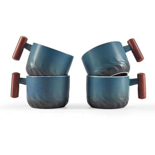 Advanced 6oz Ceramic Espresso Cups with Wooden Handle 4 Count Fashionable