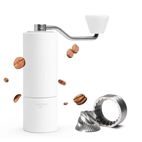 Reliable Chestnut C2S Manual Coffee Grinder Capacity 25g with CNC Stainless Steel Conical Burr Natural