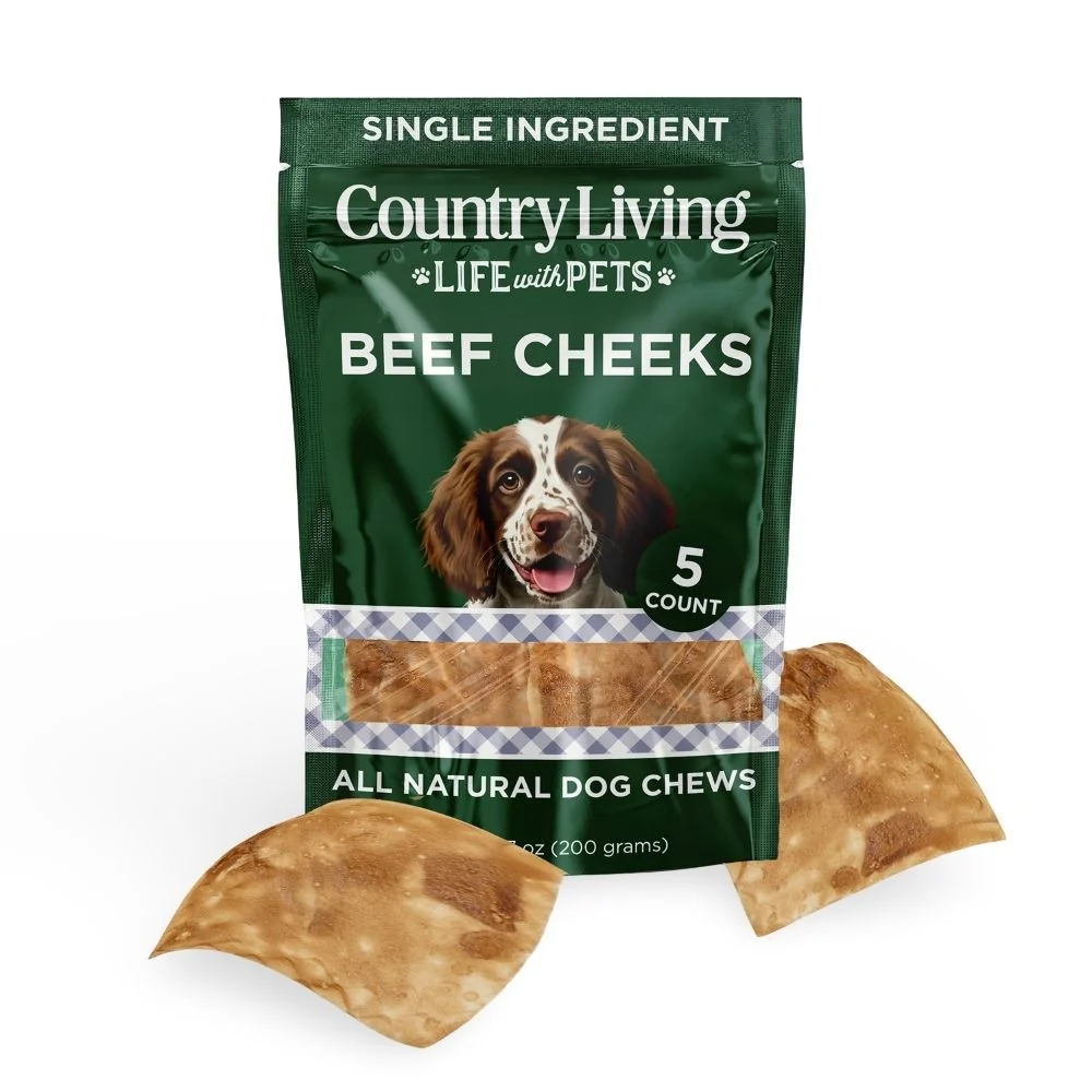 Luxury Country Living 4 x 4 Beef Cheek Chip Dog Treats – Chicken Flavor – 5 Count Bag – All-Natural High-Protein Long-Lasting Dog Chews Stylish