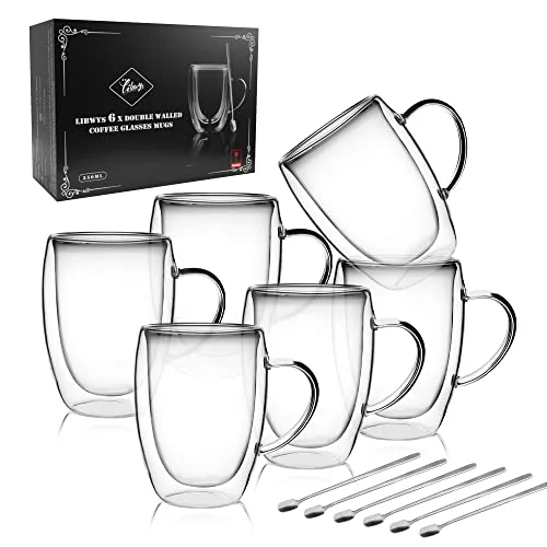 Verified 6 Pack Double Walled Coffee Cups Glasses Mug 12oz Borosilicate Glass 6 Count Excellent