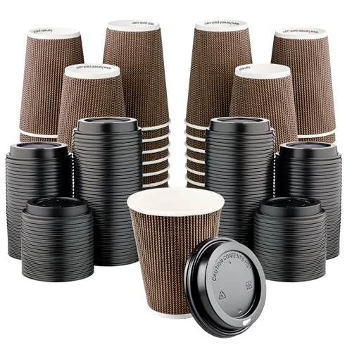 Powerful 12 oz Disposable Paper Coffee Cups with Lids Insulated Double 400 Count Outstanding