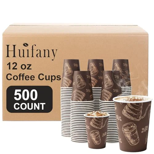 Reusable 12 oz 500 Pack Disposable Coffee Cups 500 Count Eco-Friendly