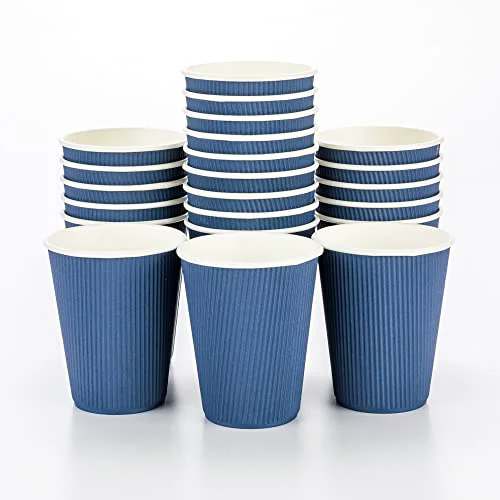 Fine Crafted Coffee Cups 500 Count 12 oz Blue Ripple Wall Insulated Coffee Cups Non Classic