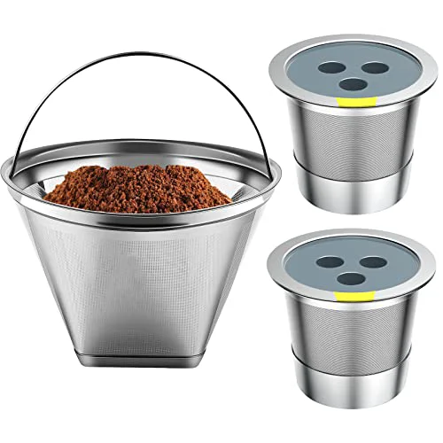 Durable Stainless Steel Reusable Coffee Filter Compatible with Coffee Maker 3 Count First-Class