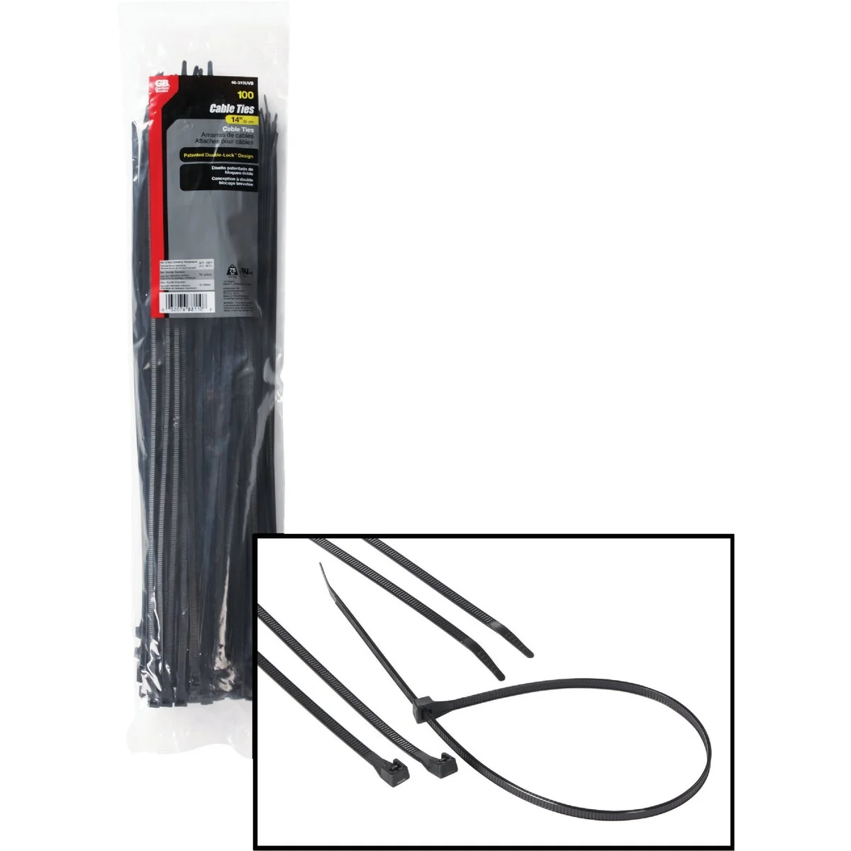 Clean Gardner Bender 14 In. x 0.17 In. Black Nylon Ultra Violet Cable Tie 100-Pack Original