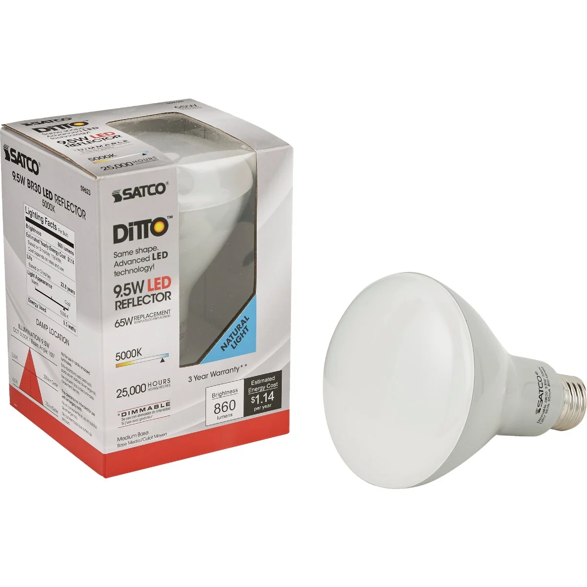 Dependable Satco Ditto 65W Equivalent Natural Light BR30 Medium Dimmable LED Floodlight Light Bulb Verified