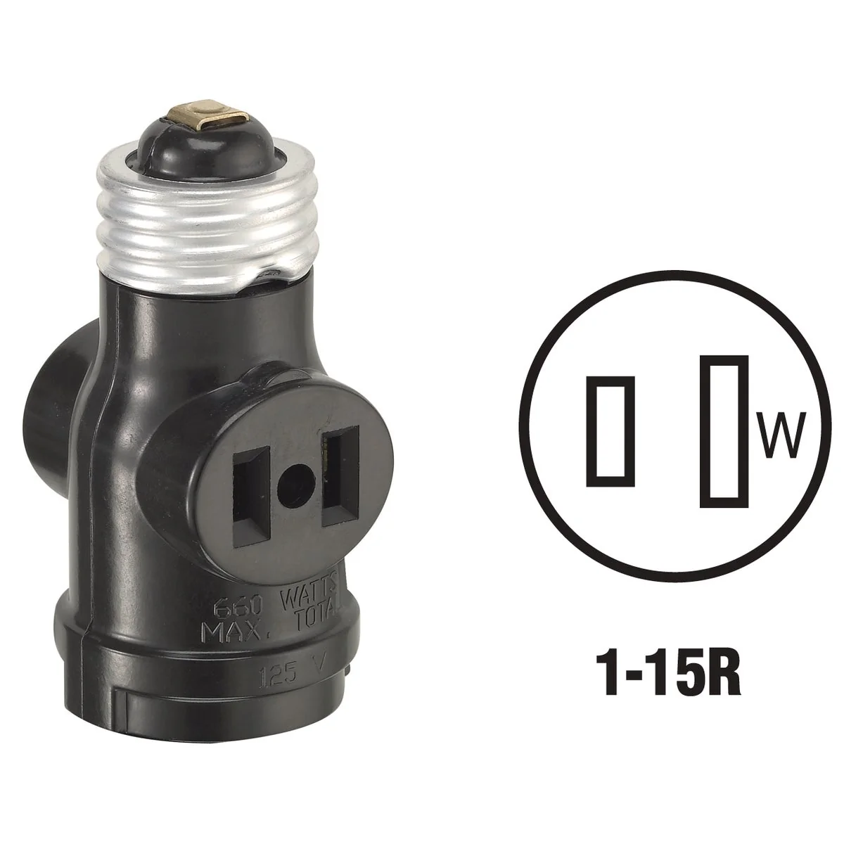 Smooth Leviton Black 125V Light Socket Adapter Premium
