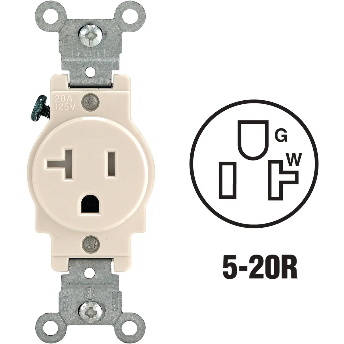 Solid Leviton 20A Light Almond Commercial Grade 5-20R Tamper Resistant Single Outlet Effective