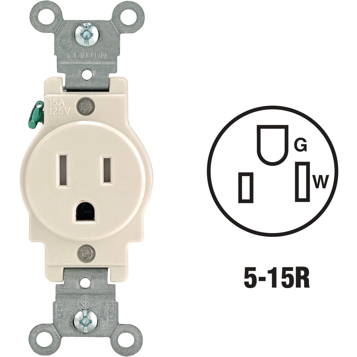 Prestigious Leviton 15A Light Almond Commercial Grade 5-20R Tamper Resistant Single Outlet Safe