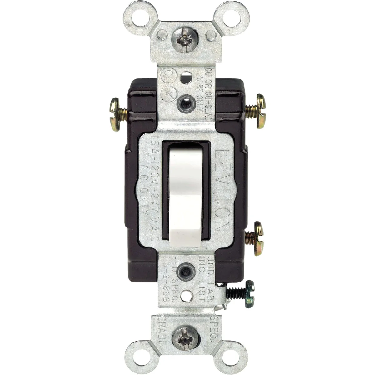 Minimalist Leviton Illuminated Grounded Toggle White 15A 3-Way Switch Prestigious