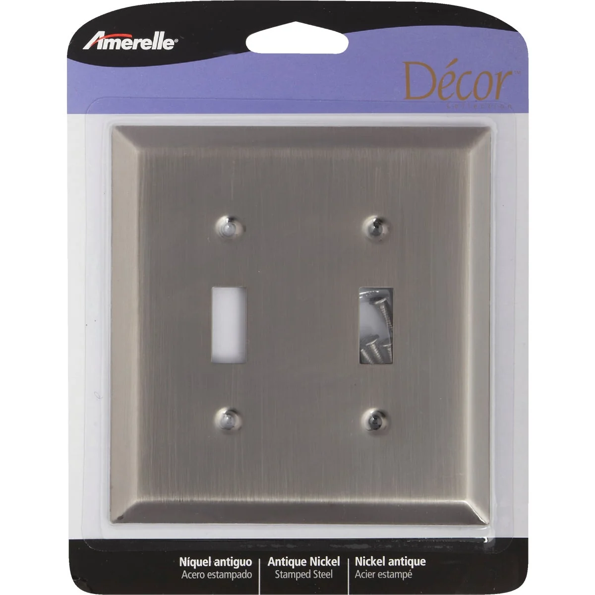 Lightweight Amerelle 2-Gang Stamped Steel Toggle Switch Wall Plate Antique Nickel Sophisticated