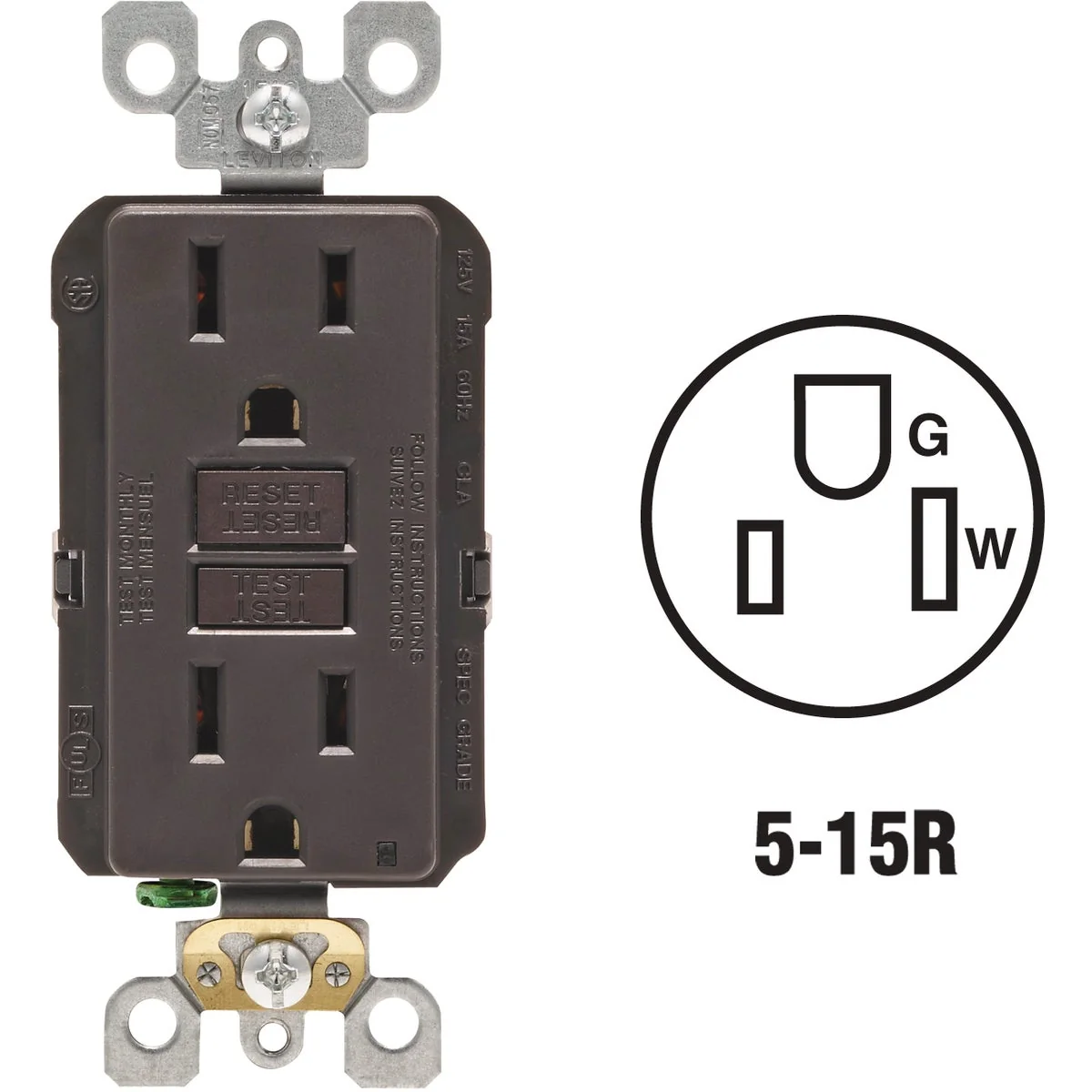 Prestigious Leviton SmartlockPro Self-Test 15A Brown Residential Grade Rounded Corner 5-15R GFCI Outlet Specialty
