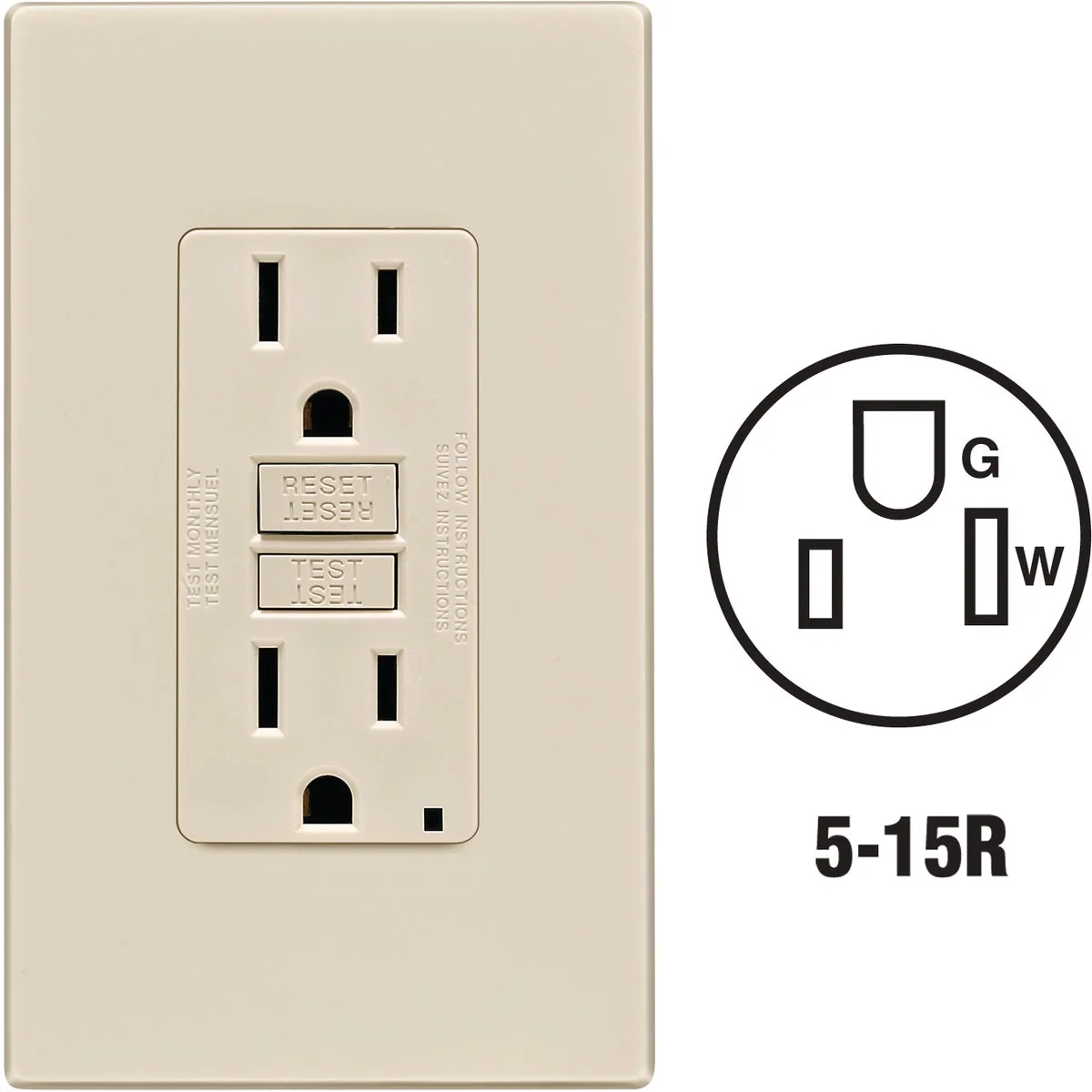 Carefully Designed Leviton SmartlockPro Self-Test 15A Light Almond Residential Grade 5-15R GFCI Outlet with Screwless Wall Plate Soft