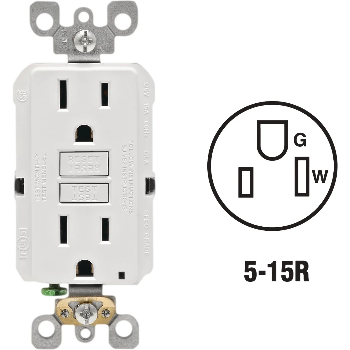 Solid Leviton SmartlockPro Self-Test 15A White Residential Grade Rounded Corner 5-15R GFCI Outlet Selected