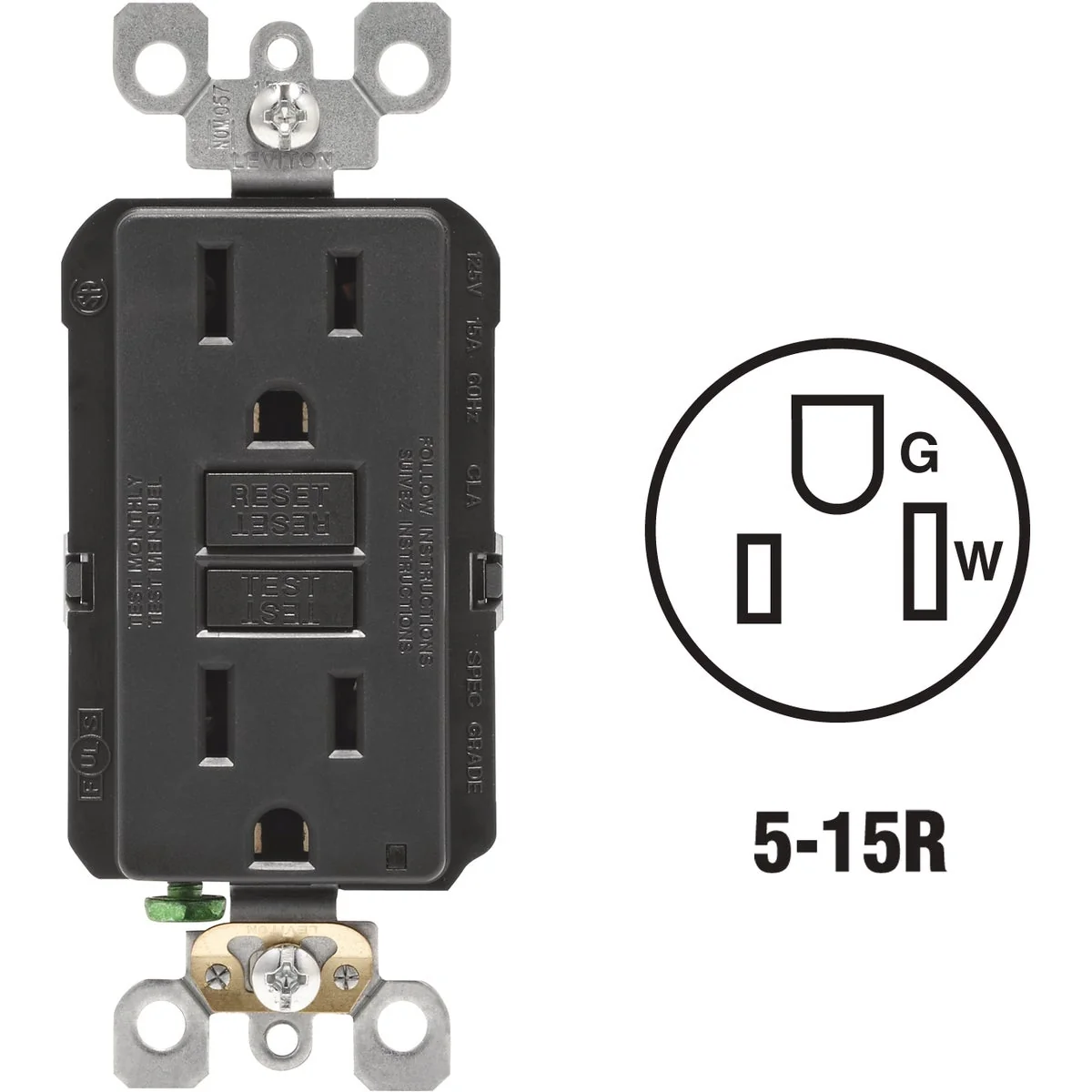 Smooth Leviton SmartlockPro Self-Test 15A Black Residential Grade Rounded Corner 5-15R GFCI Outlet Convenient