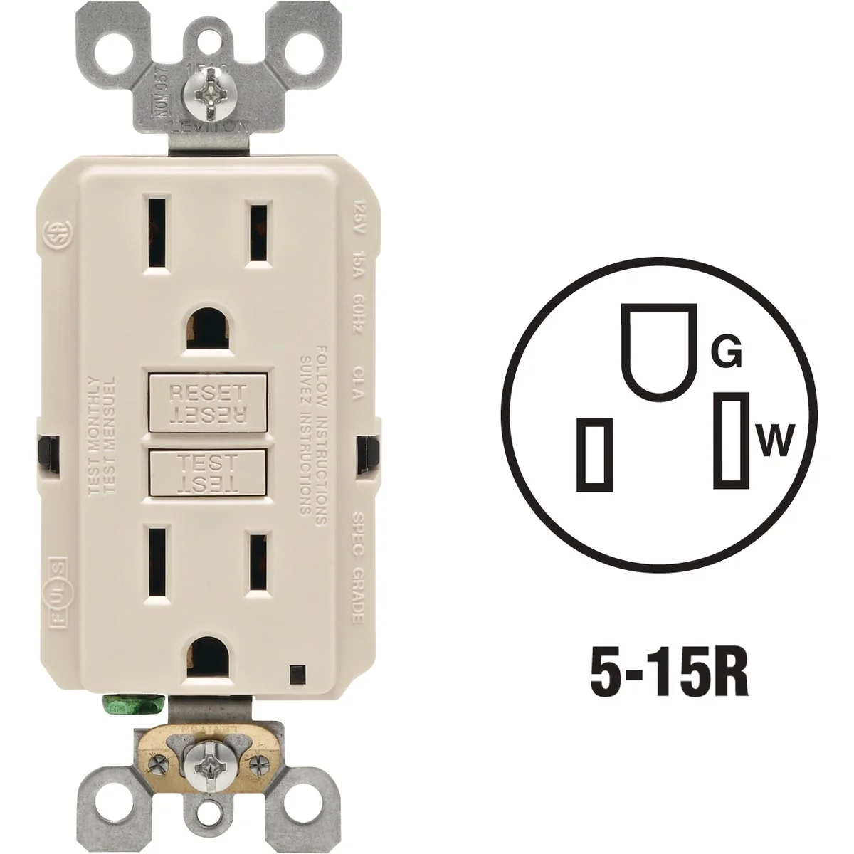 Reusable Leviton SmartlockPro Self-Test 15A Light Almond Residential Grade Rounded Corner 5-15R GFCI Outlet Fast