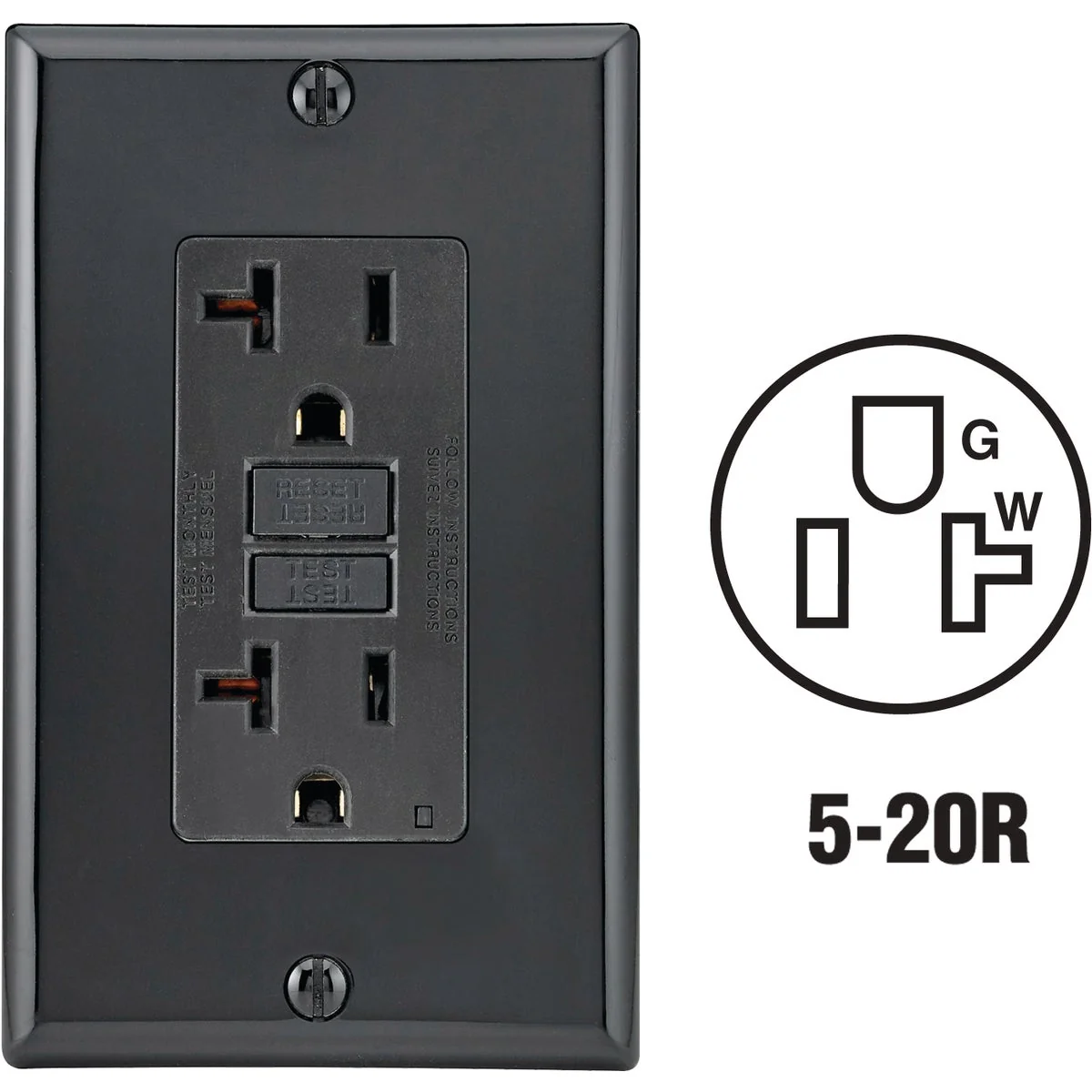Sustainable Leviton SmartlockPro Self-Test 20A Black Commercial Grade 5-20R GFCI Outlet with Wall Plate High-Grade