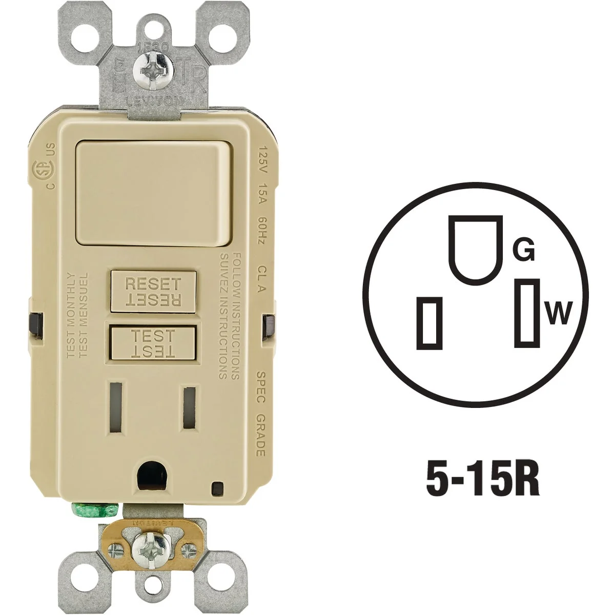 Trusted Leviton Ivory 15A Self-Test Tamper Resistant GFCI Switch Outlet Combination With Wallplate High-Grade