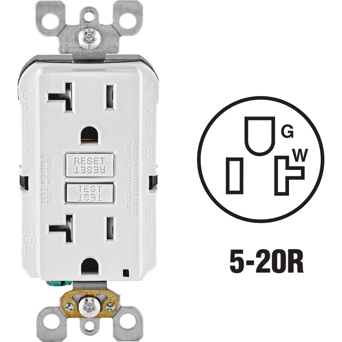 Exceptional Leviton SmartlockPro Self-Test 20A White Commercial Grade Tamper Resistant 5-20R GFCI Outlet Enhanced