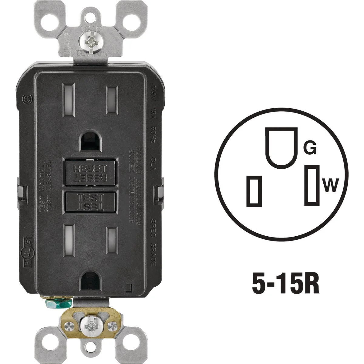 Elite Leviton SmartlockPro Self-Test 15A Black Commercial Grade Tamper Resistant 5-15R GFCI Outlet Clean