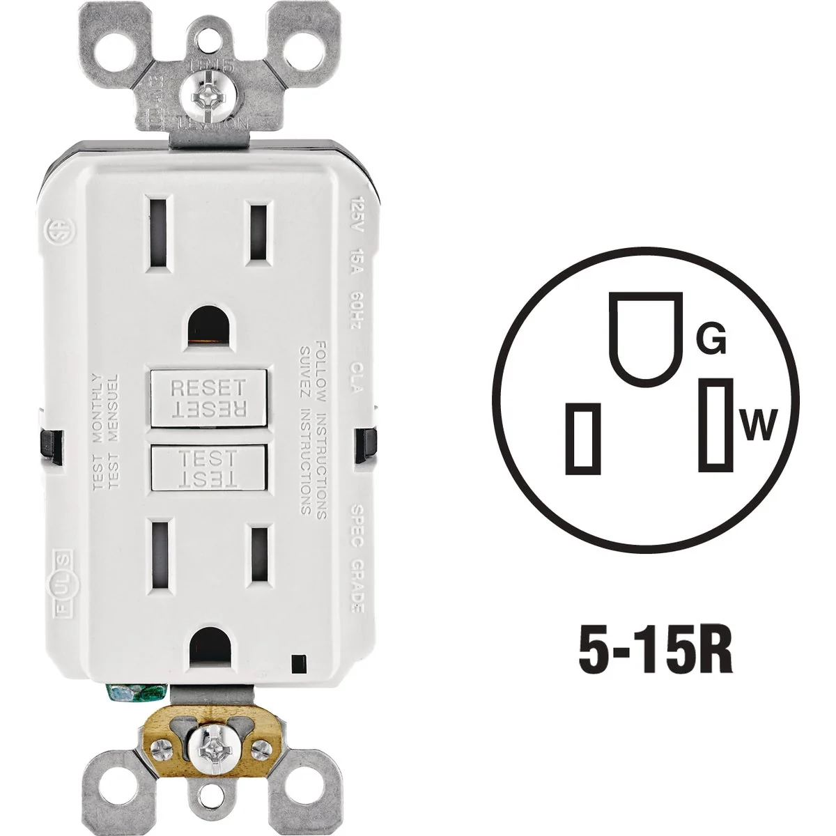 High-End Leviton SmartlockPro Self-Test 15A White Commercial Grade Tamper Resistant 5-15R GFCI Outlet Official
