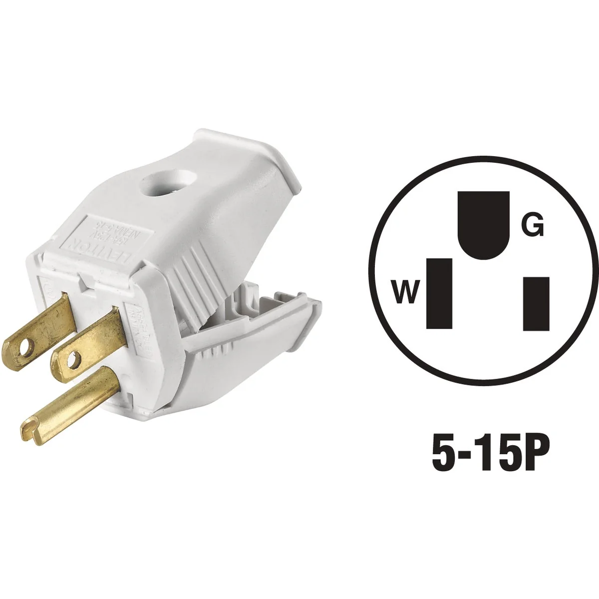 Specialty Leviton 15A 125V 3-Wire 2-Pole Clamp Tight Cord Plug White Original Design