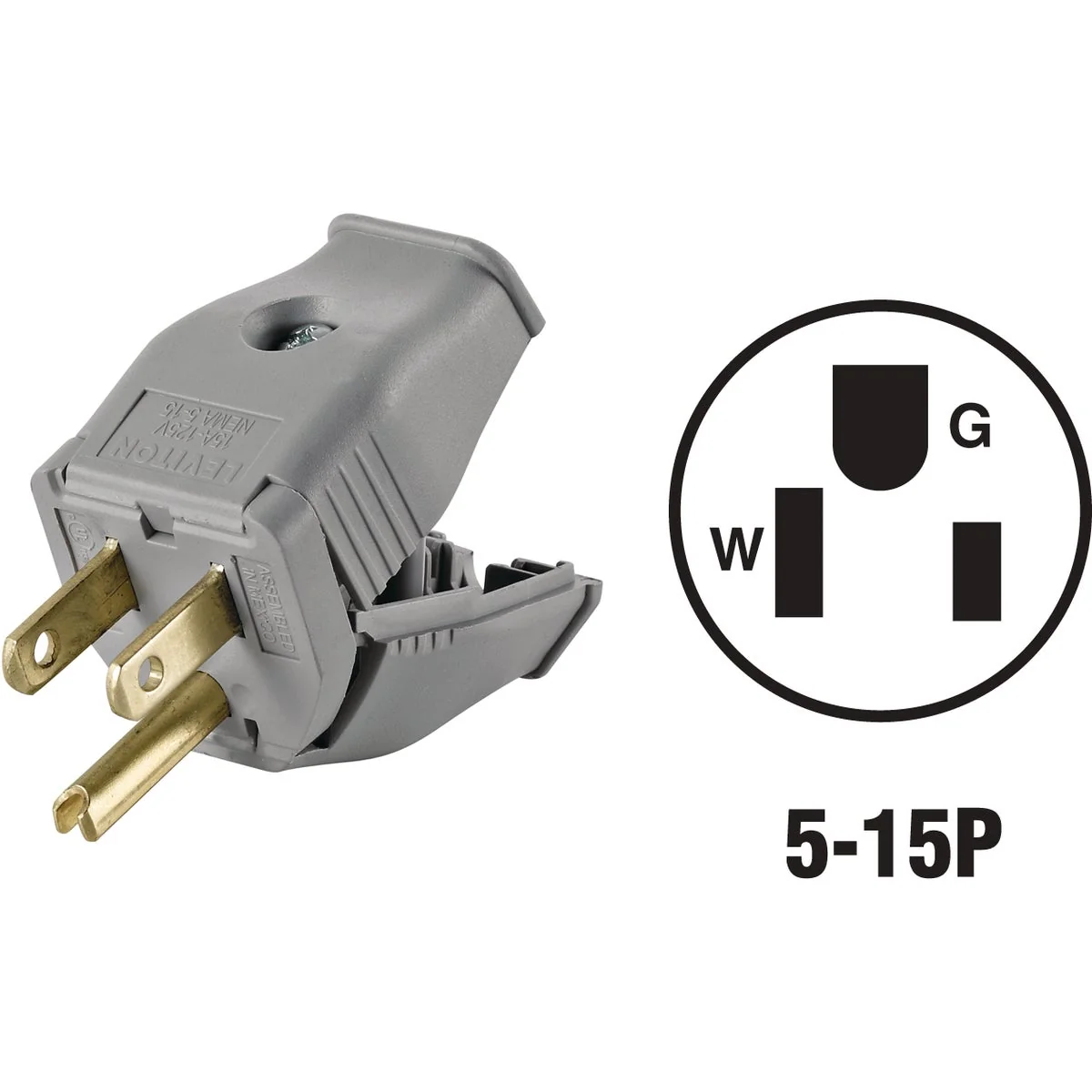 Functional Leviton 15A 125V 3-Wire 2-Pole Clamp Tight Cord Plug Gray Powerful