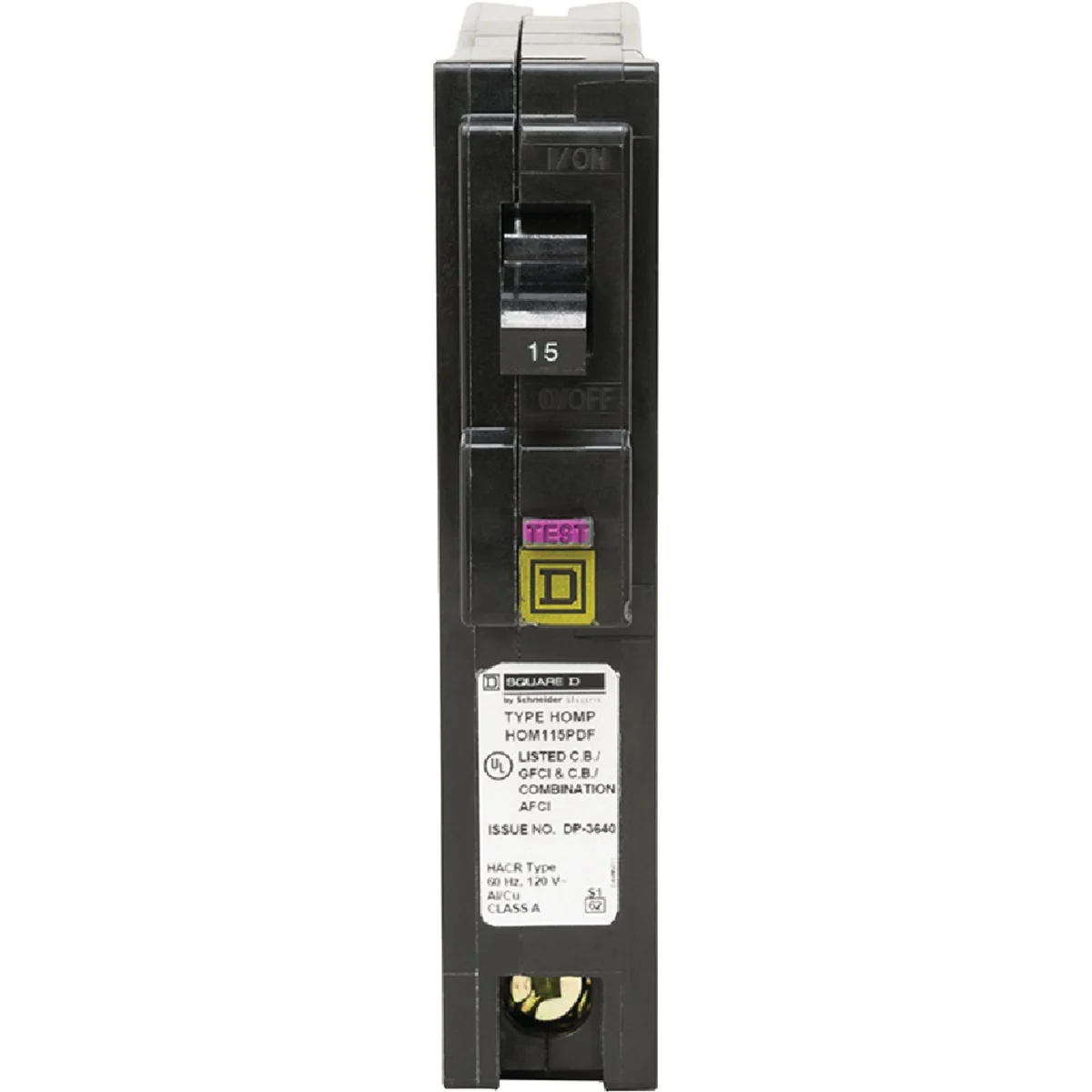 Premium Material Square D Homeline 15A Single-Pole CAFCI Plug-On Neutral Dual Function Circuit Breaker Recyclable