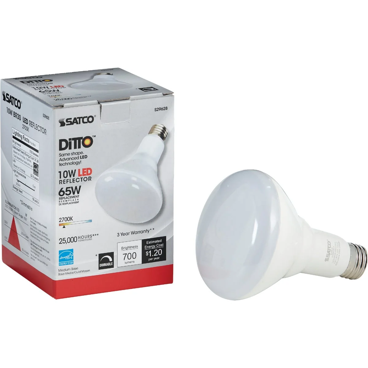 Exclusive Satco Ditto 65W Equivalent Warm White BR30 Medium Dimmable LED Floodlight Light Bulb Environmentally Friendly