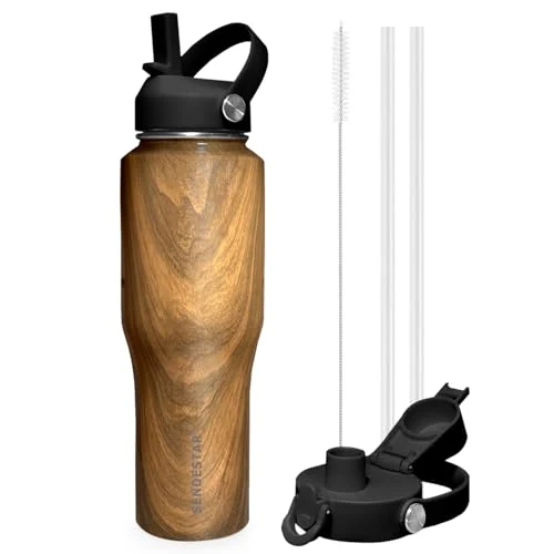 High-End 32oz Water Bottle Wide Mouth Stainless Steel Vacuum Insulated Double Wall with 2 Straw Lids Fit in Any Car Cup Holder Crafted