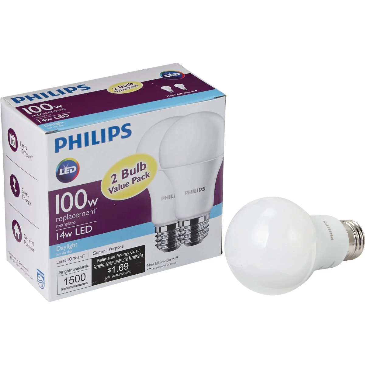 Smooth Philips 100W Equivalent Daylight A21 Medium LED Light Bulb 2-Pack Responsible