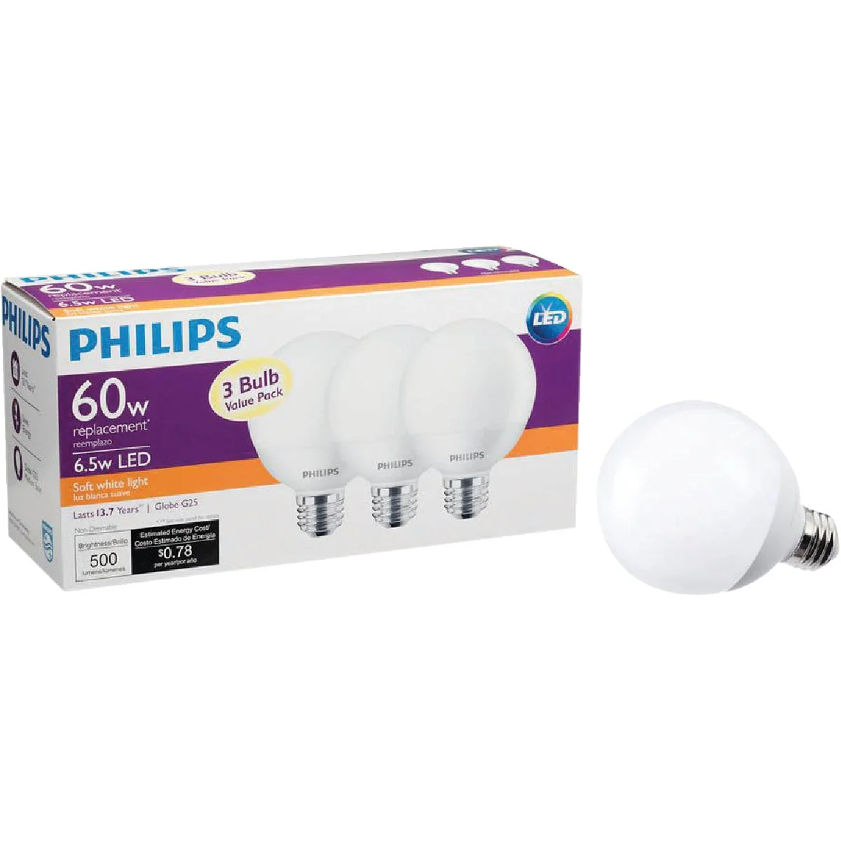 Advanced Philips 60W Equivalent Soft White G25 Medium Frosted LED Decorative Light Bulb 3-Pack Outstanding