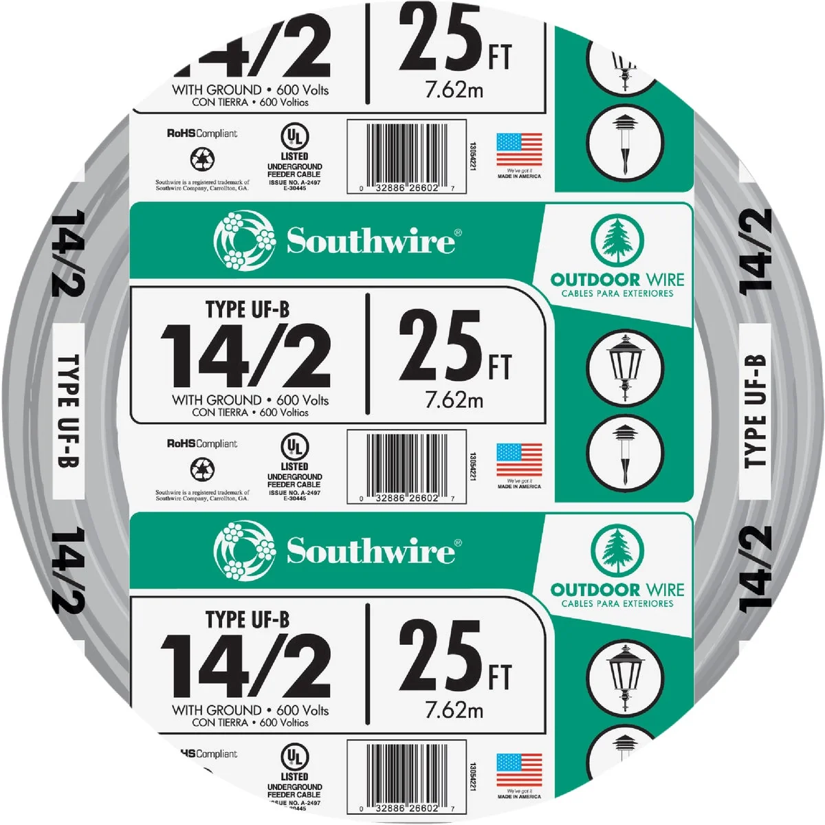 Specialty Southwire 25 Ft. 14 AWG 2-Conductor UFW G Electrical Wire Effective