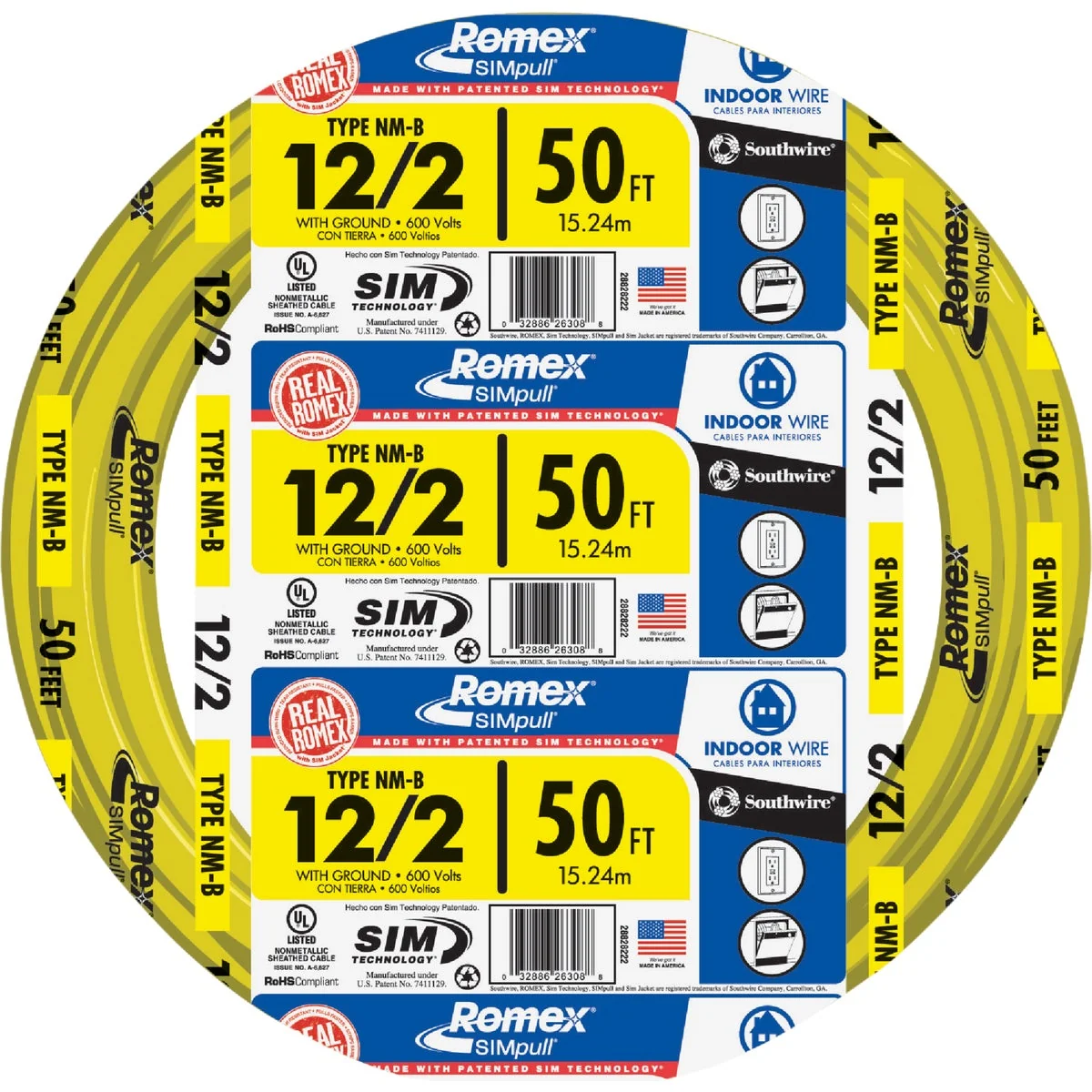 Fast Romex 50 Ft. 12-2 Solid Yellow NMW G Electrical Wire Secure