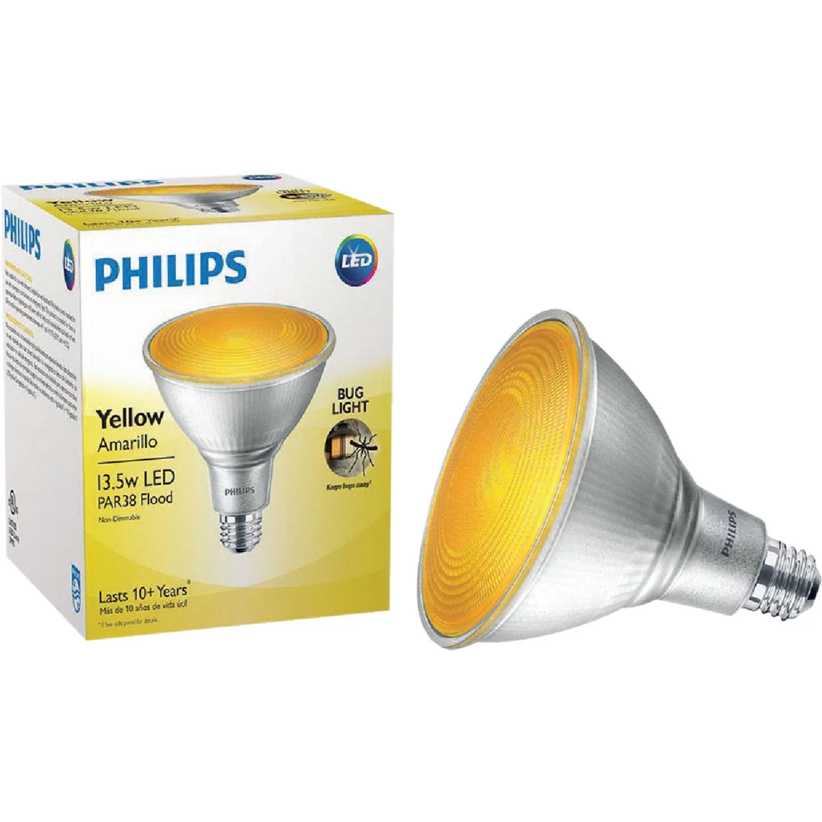 Clean Philips 100W Equivalent Yellow PAR38 Medium Dimmable LED Bug Light Bulb High-Performance