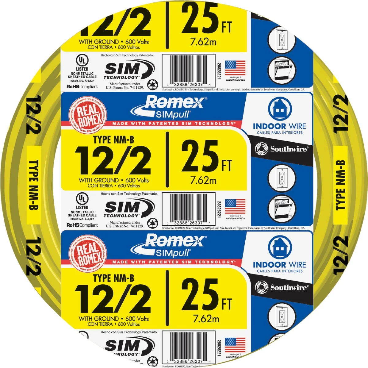 Romex 25 Ft. 12-2 Solid Yellow NMW G Electrical Wire Exclusive