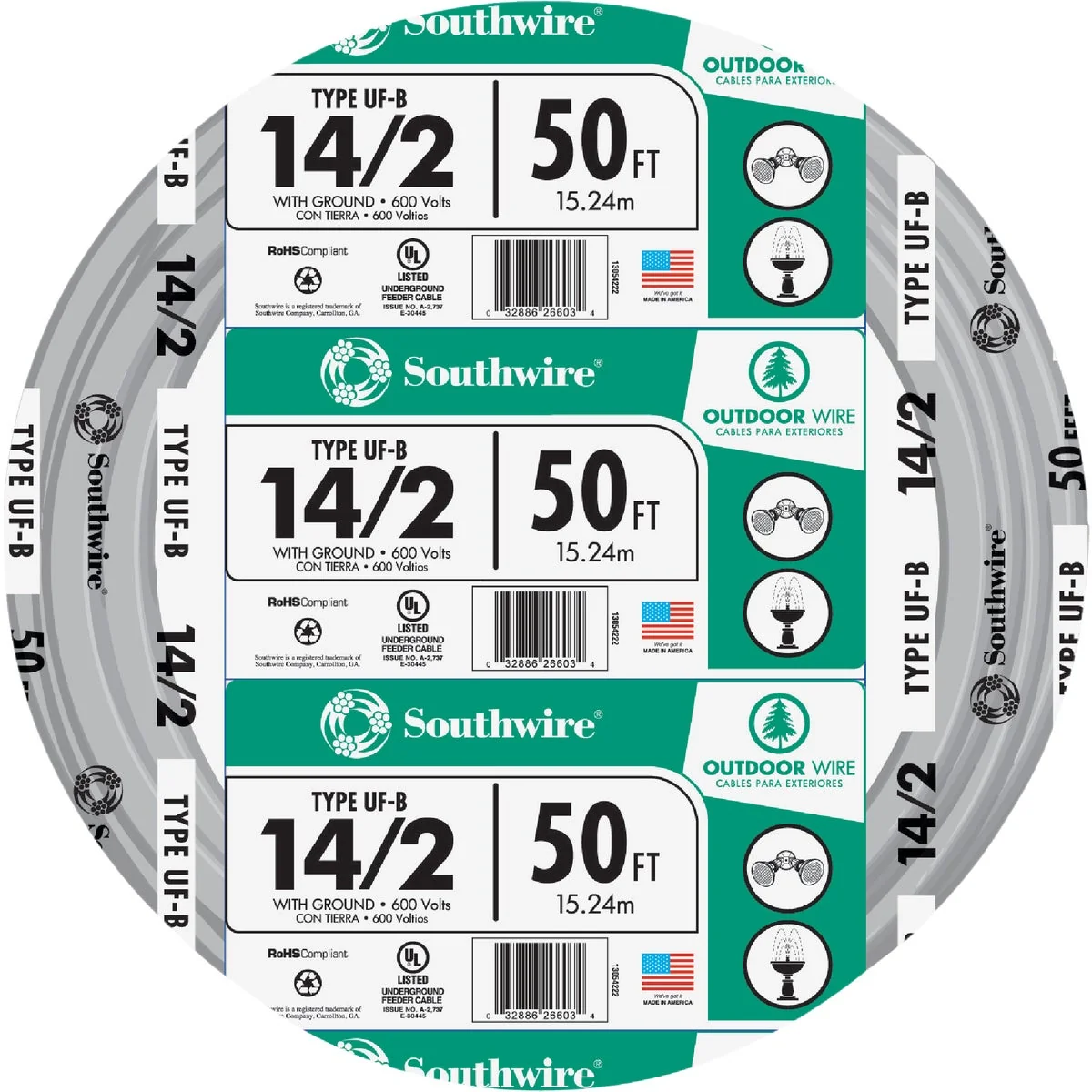 Functional Southwire 50 Ft. 14 AWG 2-Conductor UFW G Electrical Wire Eco-Friendly