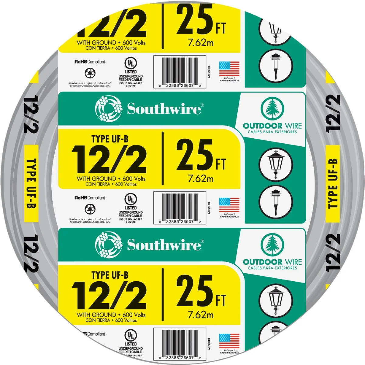 Solid Southwire 25 Ft. 12 AWG 2-Conductor UFW G Electrical Wire Elegant