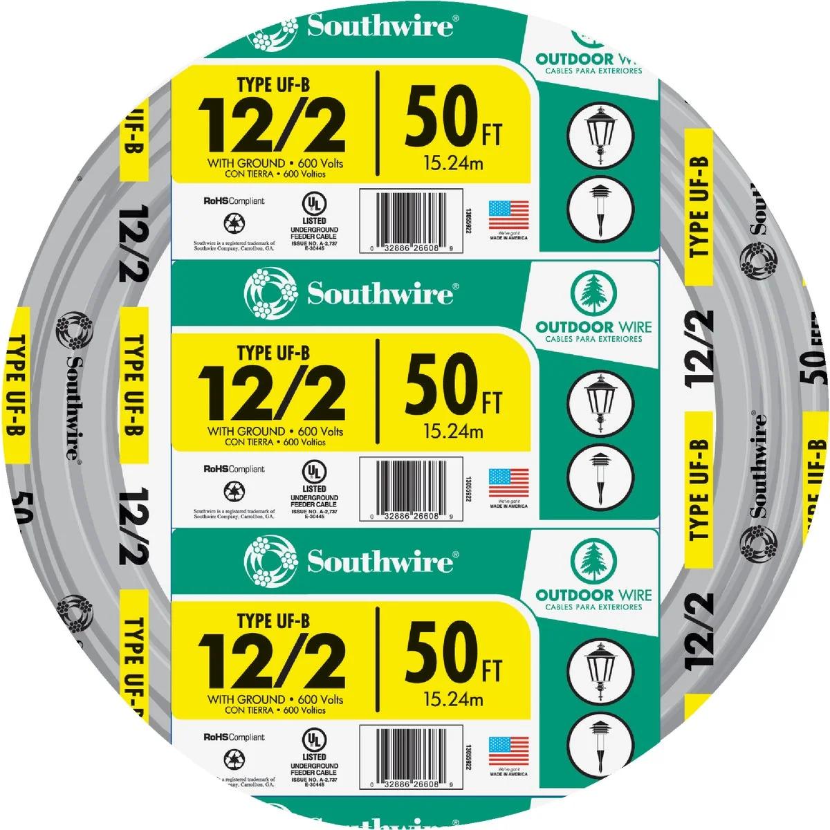 Quality Southwire 50 Ft. 12 AWG 2-Conductor UFW G Electrical Wire Crafted