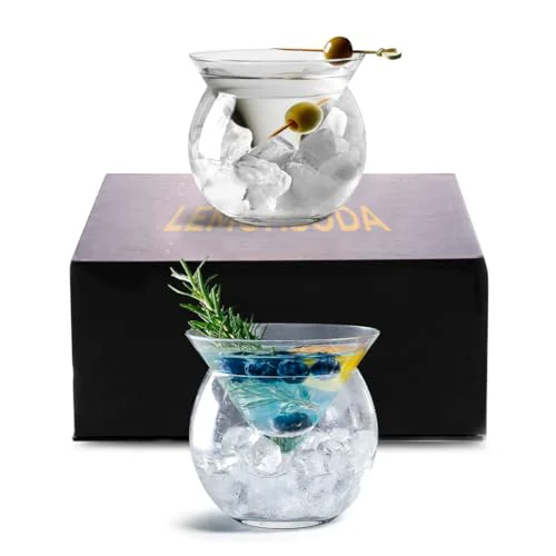 Crafted Stemless Martini Glasses with Chiller 2 Count Modern