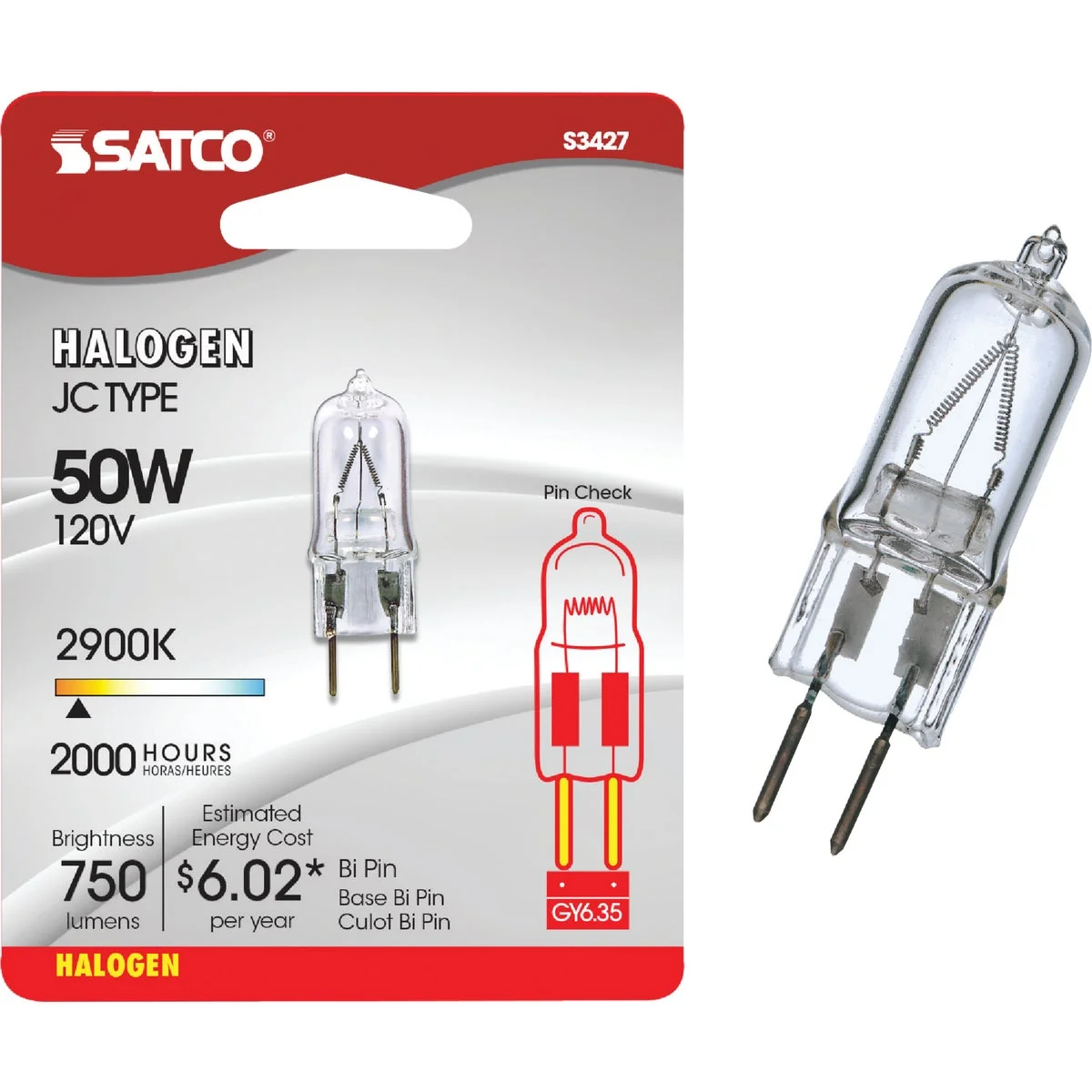 Lightweight Satco 50W 120V Clear Bi-Pin GY6.35 Base T4 Halogen Special Purpose Light Bulb Prestigious