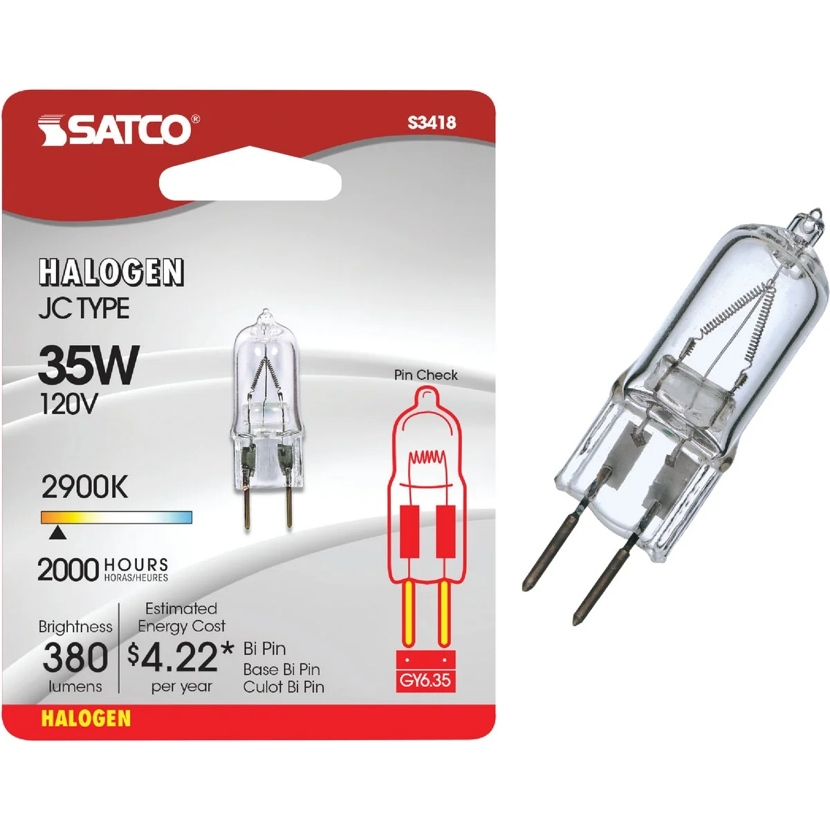 Trendy Satco 35W 120V Clear Bi-Pin GY6.35 Base T4 Halogen Special Purpose Light Bulb Prestigious