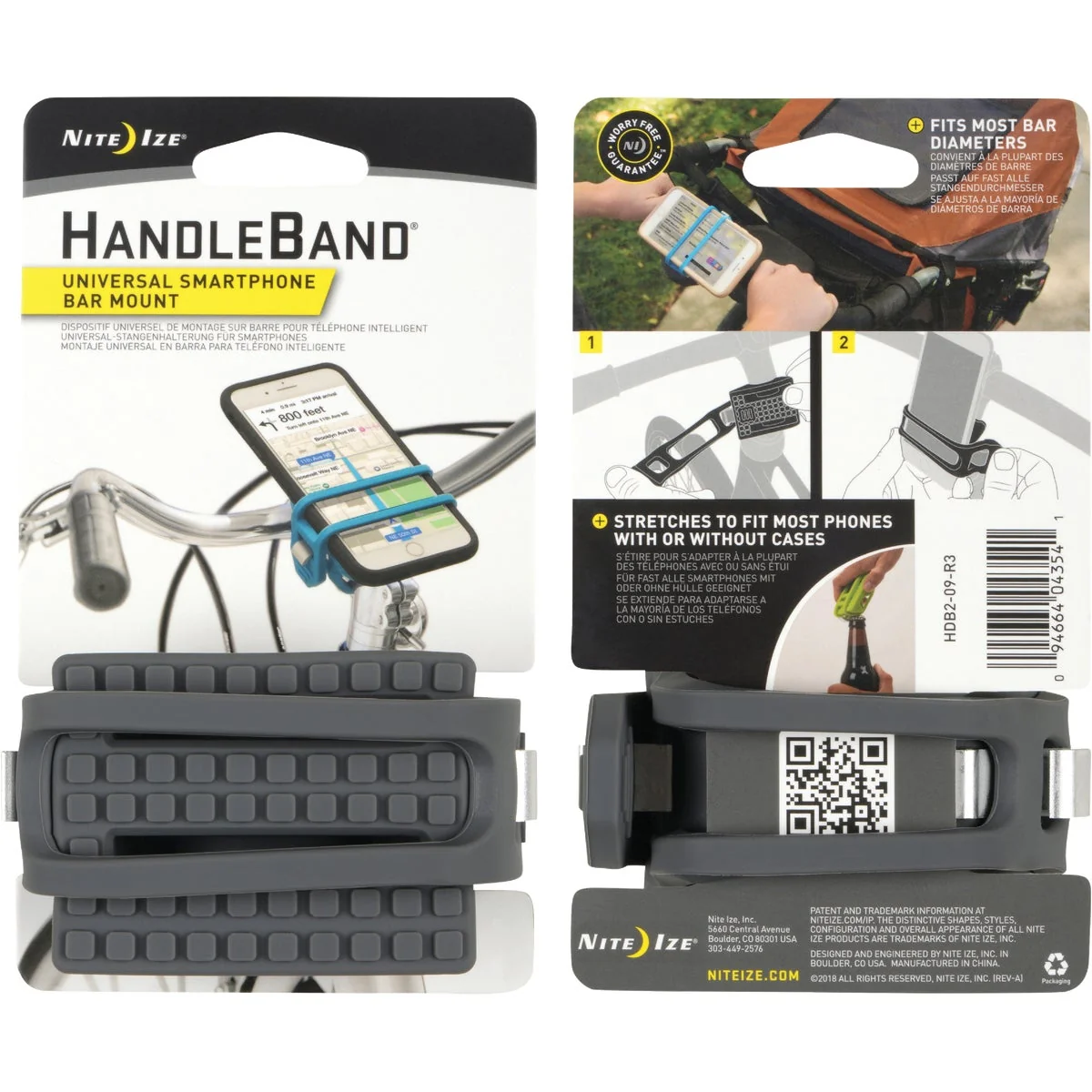 Original Nite Ize HandleBand 0.9 In. to 2 In. Bicycle Handlebar Gray Phone Holder Fine Crafted
