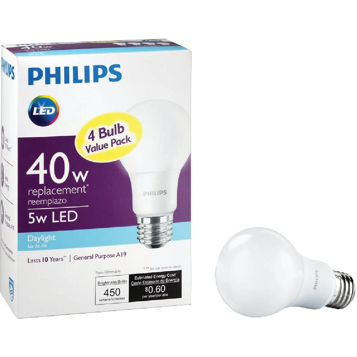 Fine Crafted Philips 40W Equivalent Daylight A19 Medium LED Light Bulb 4-Pack Dependable