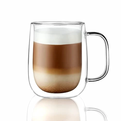 Traditional Large Double Wall Glass Coffee Mug 15.2oz Trusted