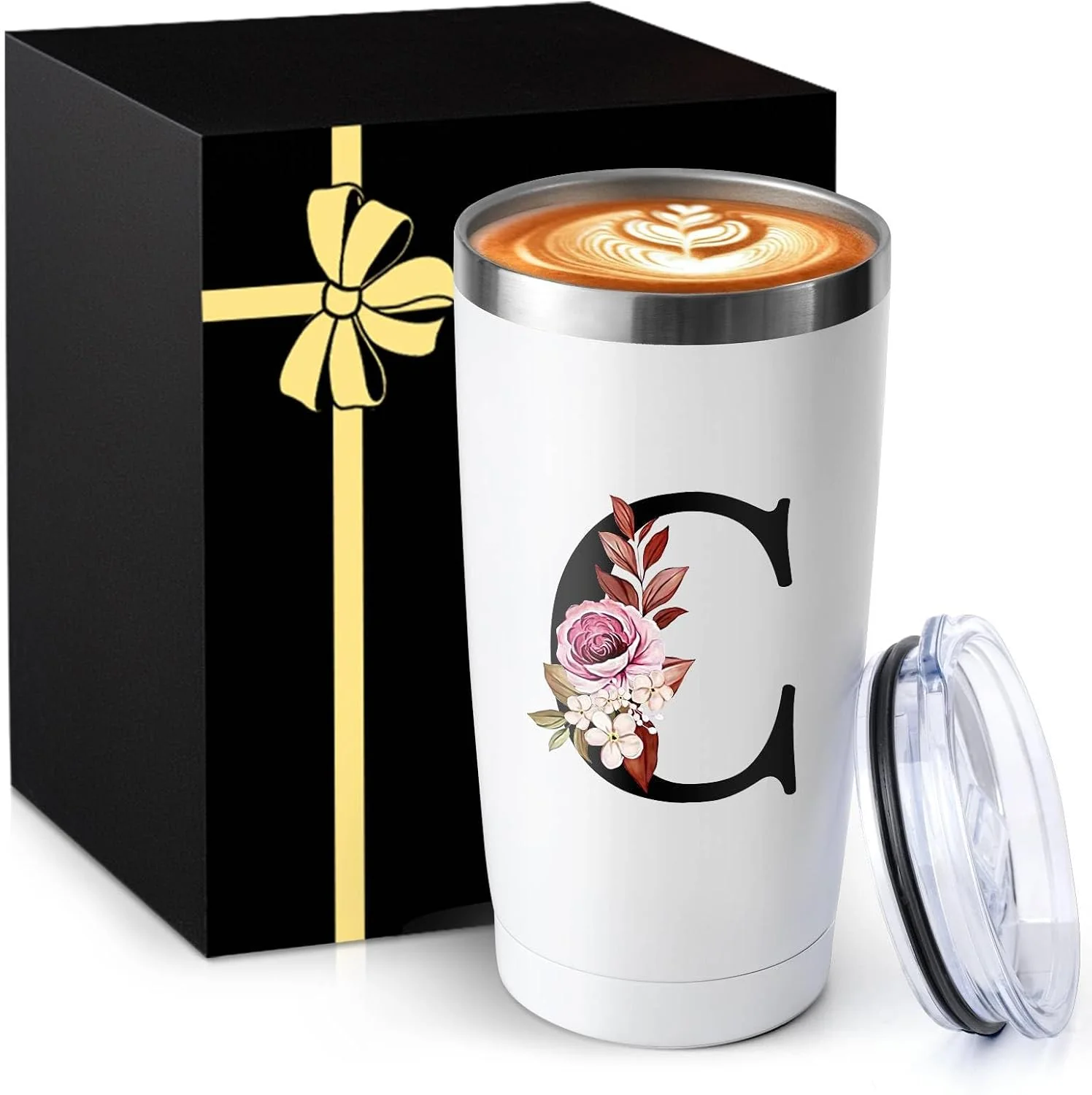 Soft 20 Oz Initial Insulated Coffee Cup with Lid Car Tumbler Travel Mug Girlfriend Gf Future Mrs Her Women Boyfriend 1 Year Anniversary Cute Romantic Christmas Xmas First Valentines I Love You More Gifts Refined
